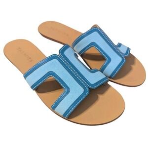 Talbots Women's Leather Hannah Slides Turquoise Blue Slip-On Flat Sandal 8
